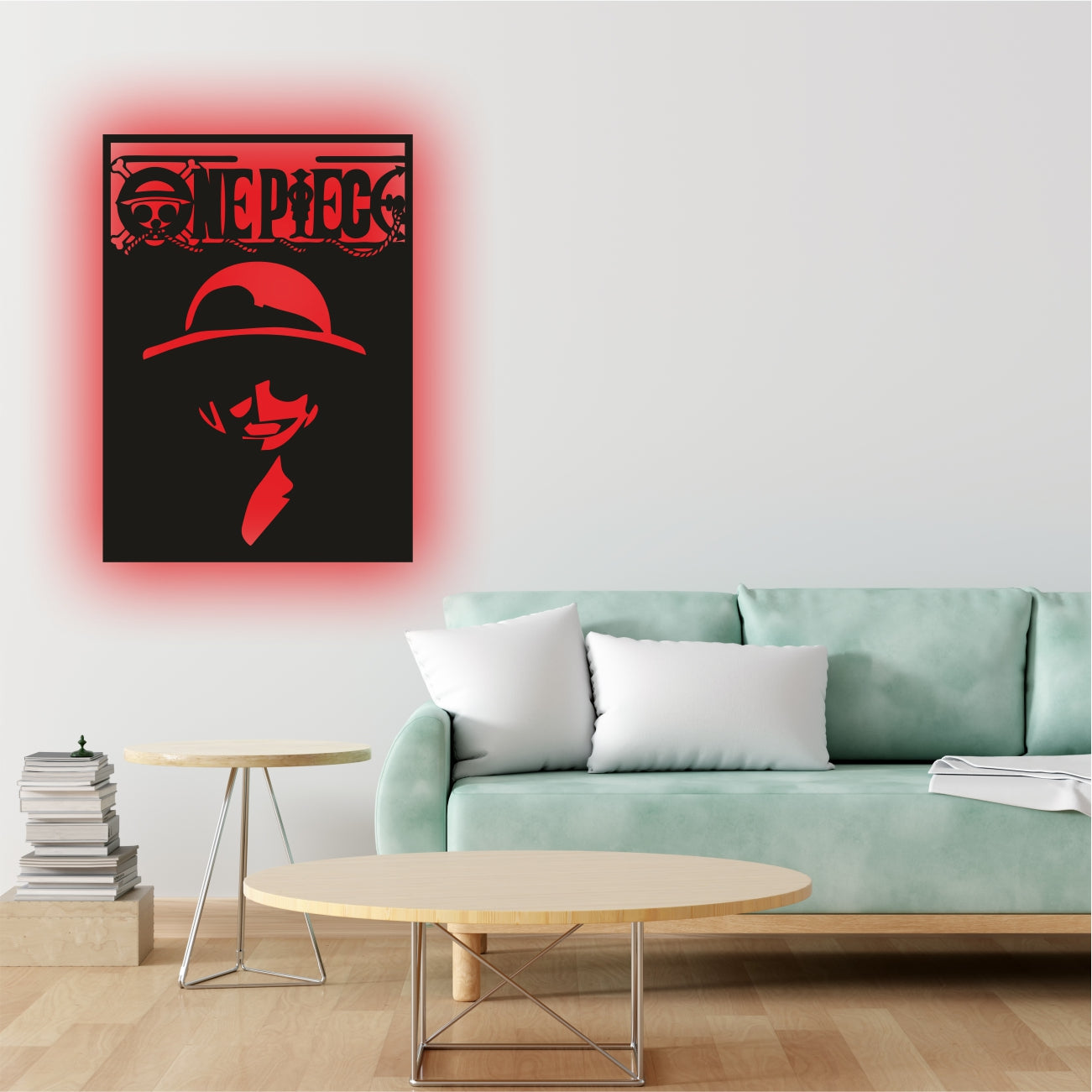 One Piece Backlit  Engineered Wood Red Free Anime Wall Art
