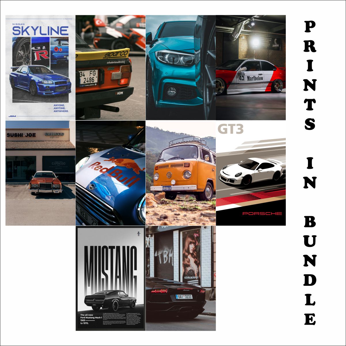 Car posters A4 Size Pack Of  10 (Set 1)