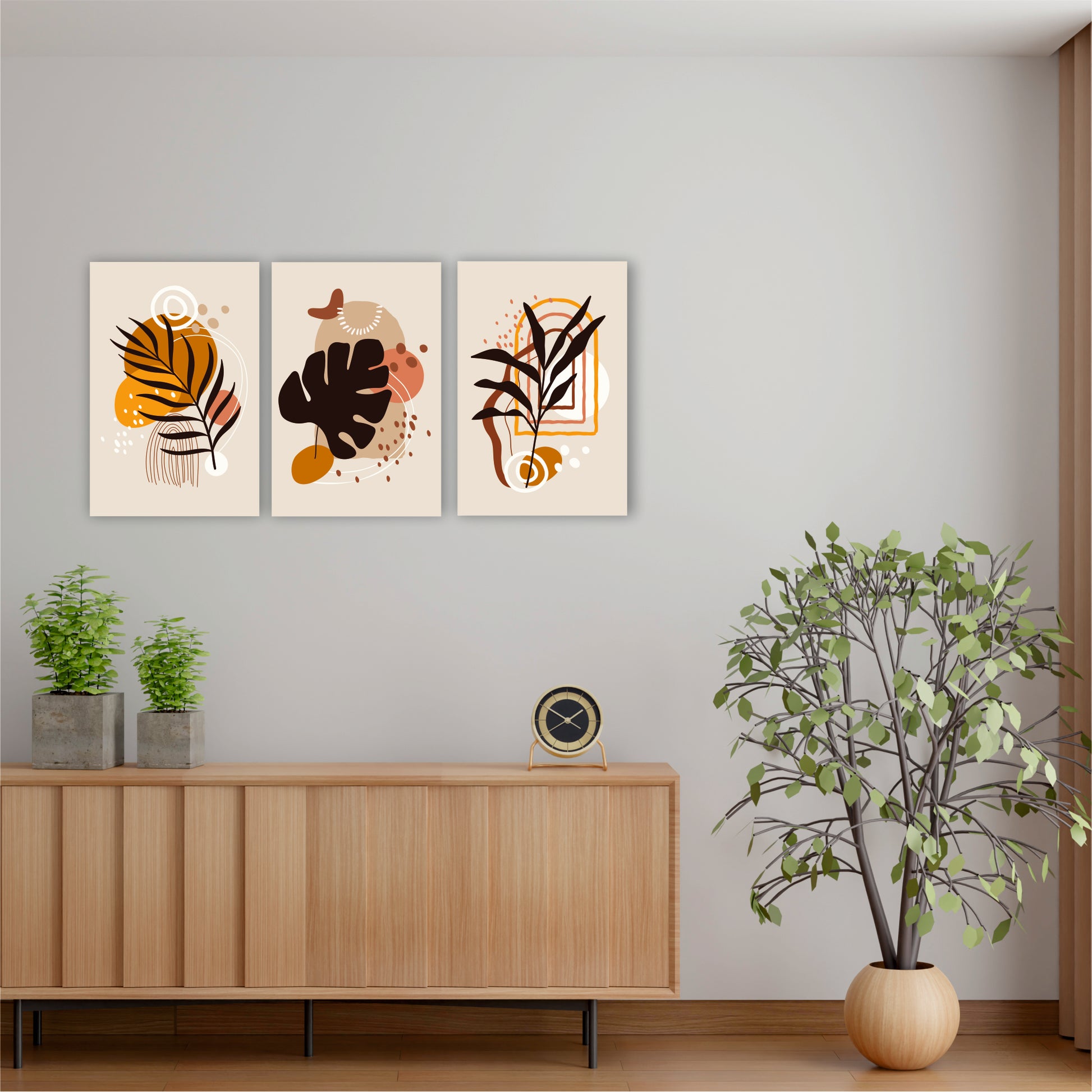 Pack Of 3 Multicolor Mahogany Wood Rectangular Nature Themed Boho Wall Decor