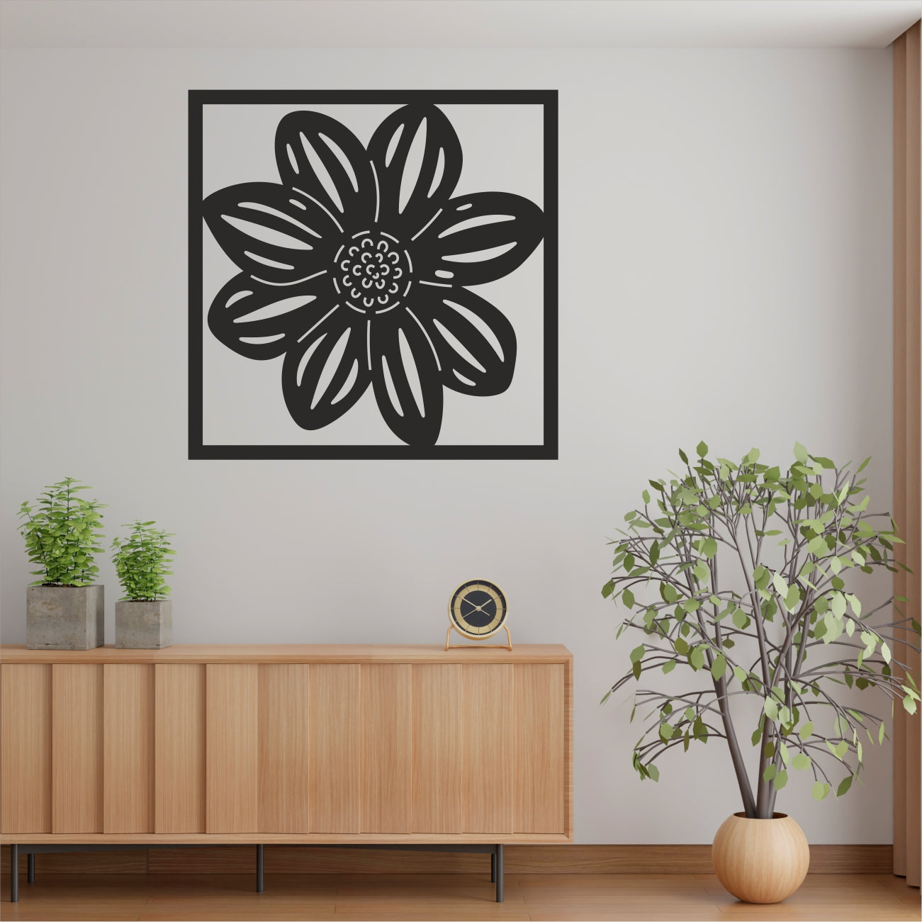 Black Rectangular Floral Themed Decorative Wall Hangings