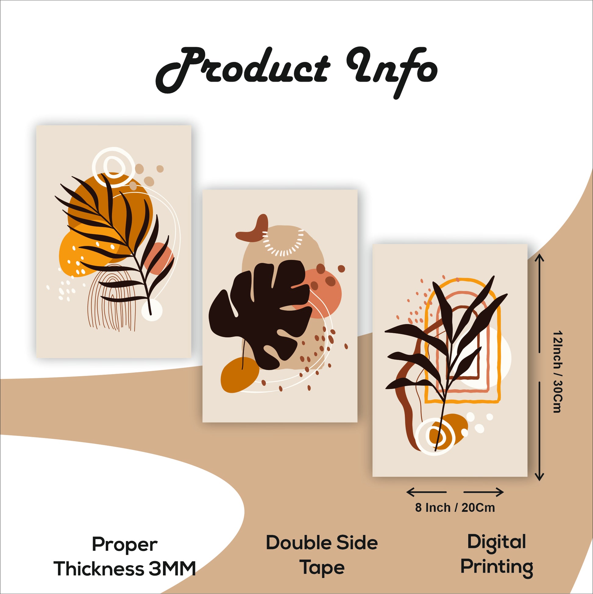 Pack Of 3 Multicolor Mahogany Wood Rectangular Nature Themed Boho Wall Decor