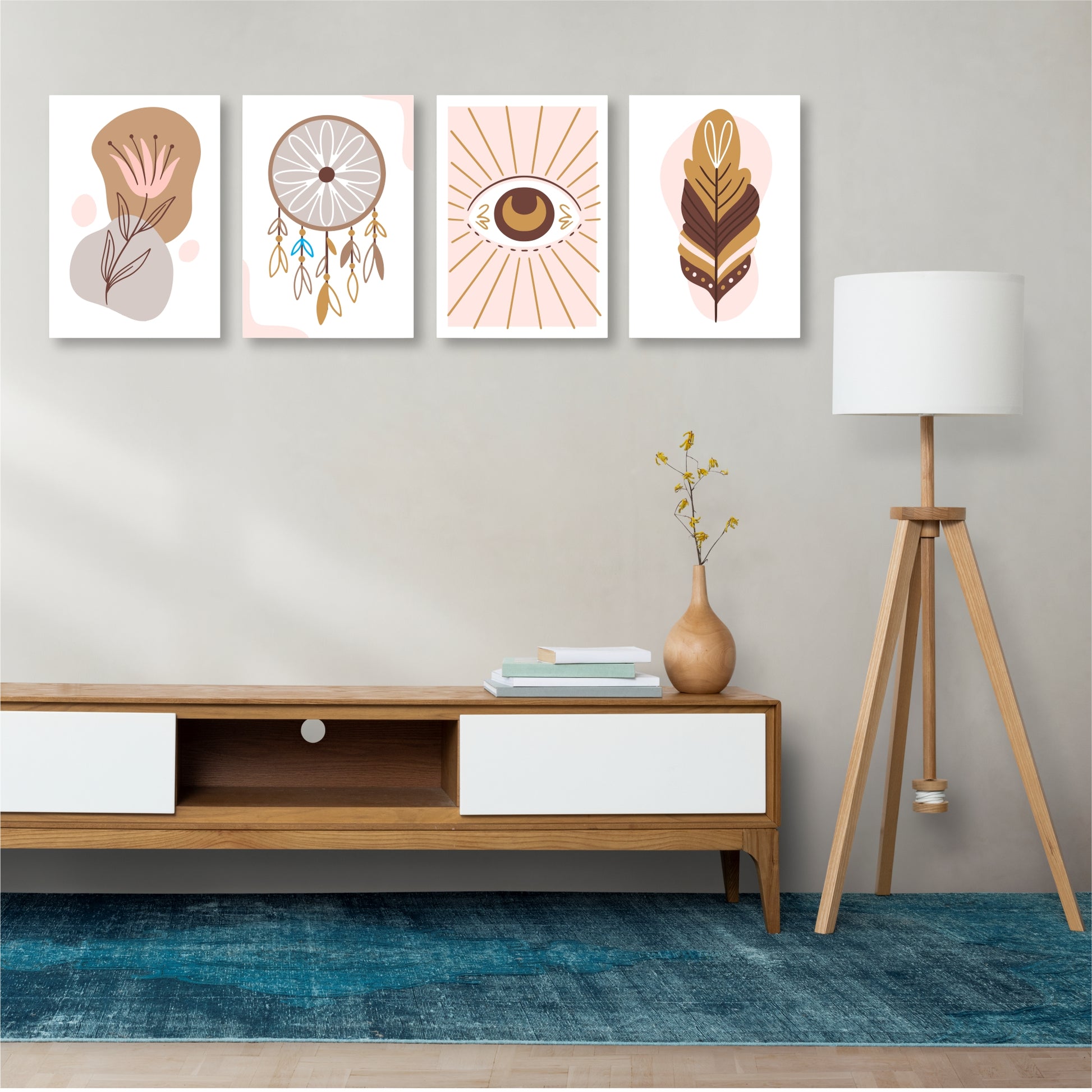 Pack Of 4 Multicolor Dream Catcher Boho Printed Wall Decor For Any Space