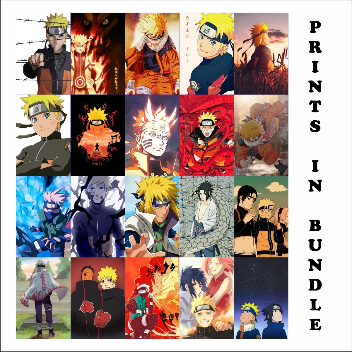Naruto Poster Bundle A4 Size pack of 20