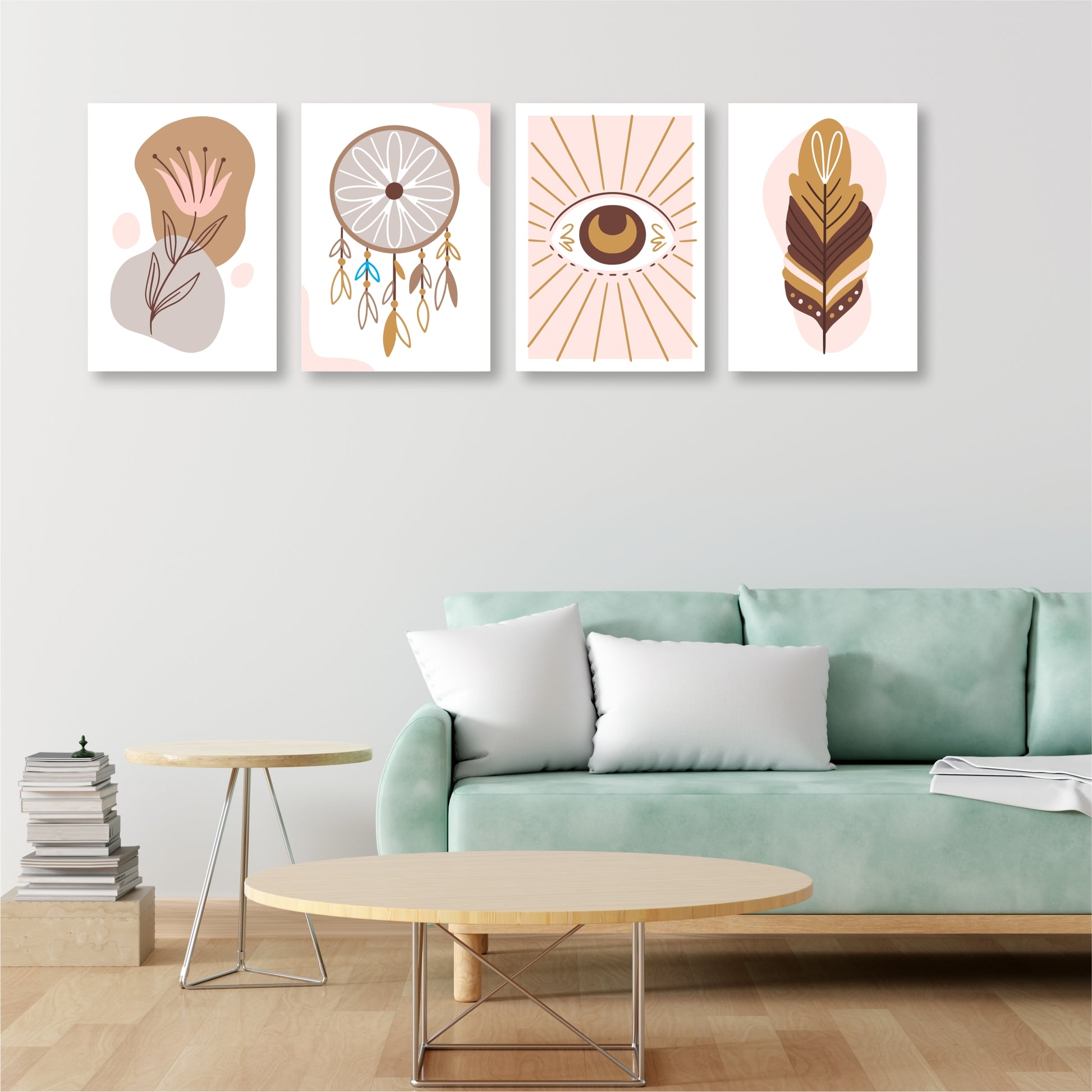 Pack Of 4 Multicolor Dream Catcher Boho Printed Wall Decor For Any Space