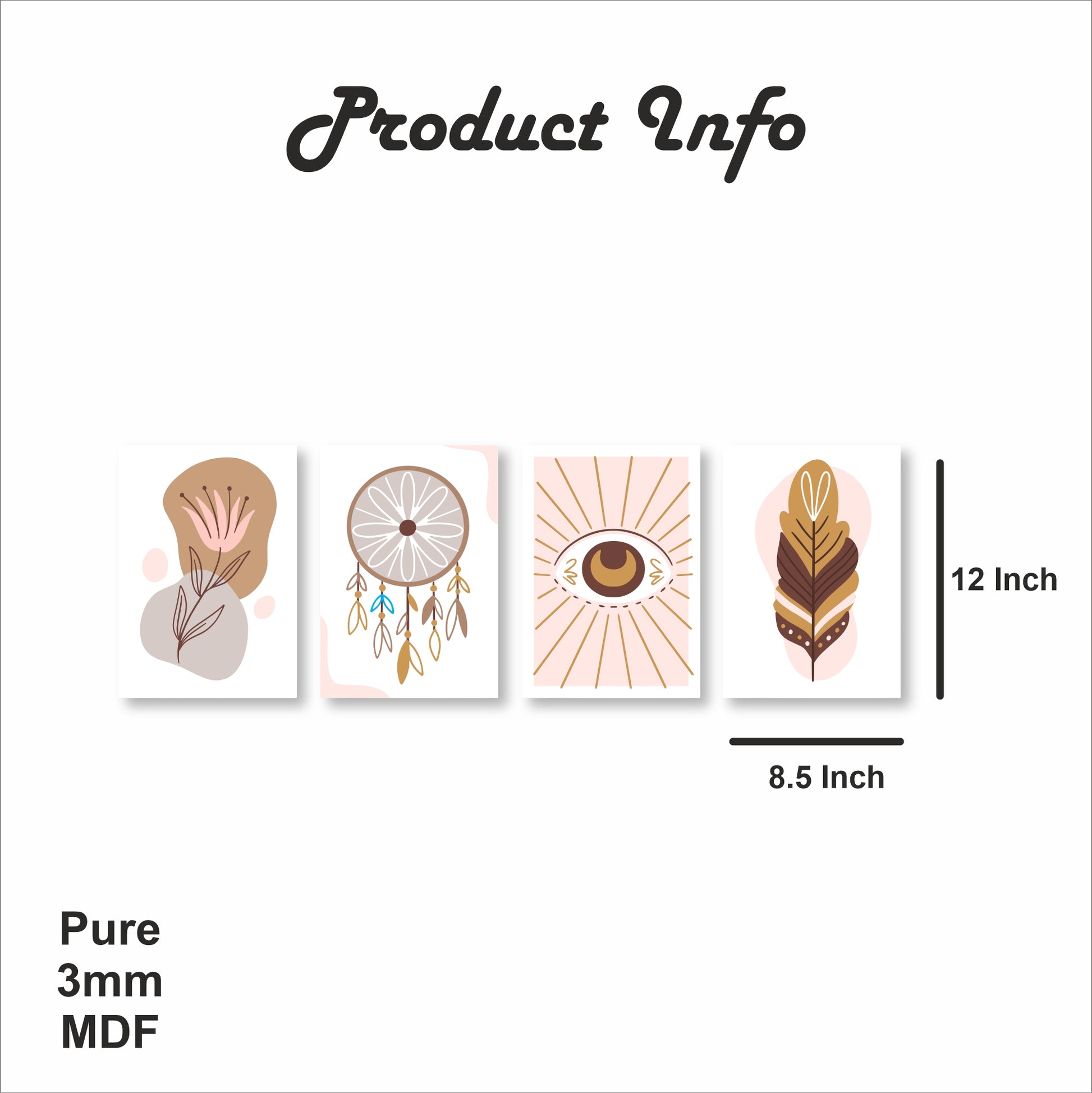 Pack Of 4 Multicolor Dream Catcher Boho Printed Wall Decor For Any Space