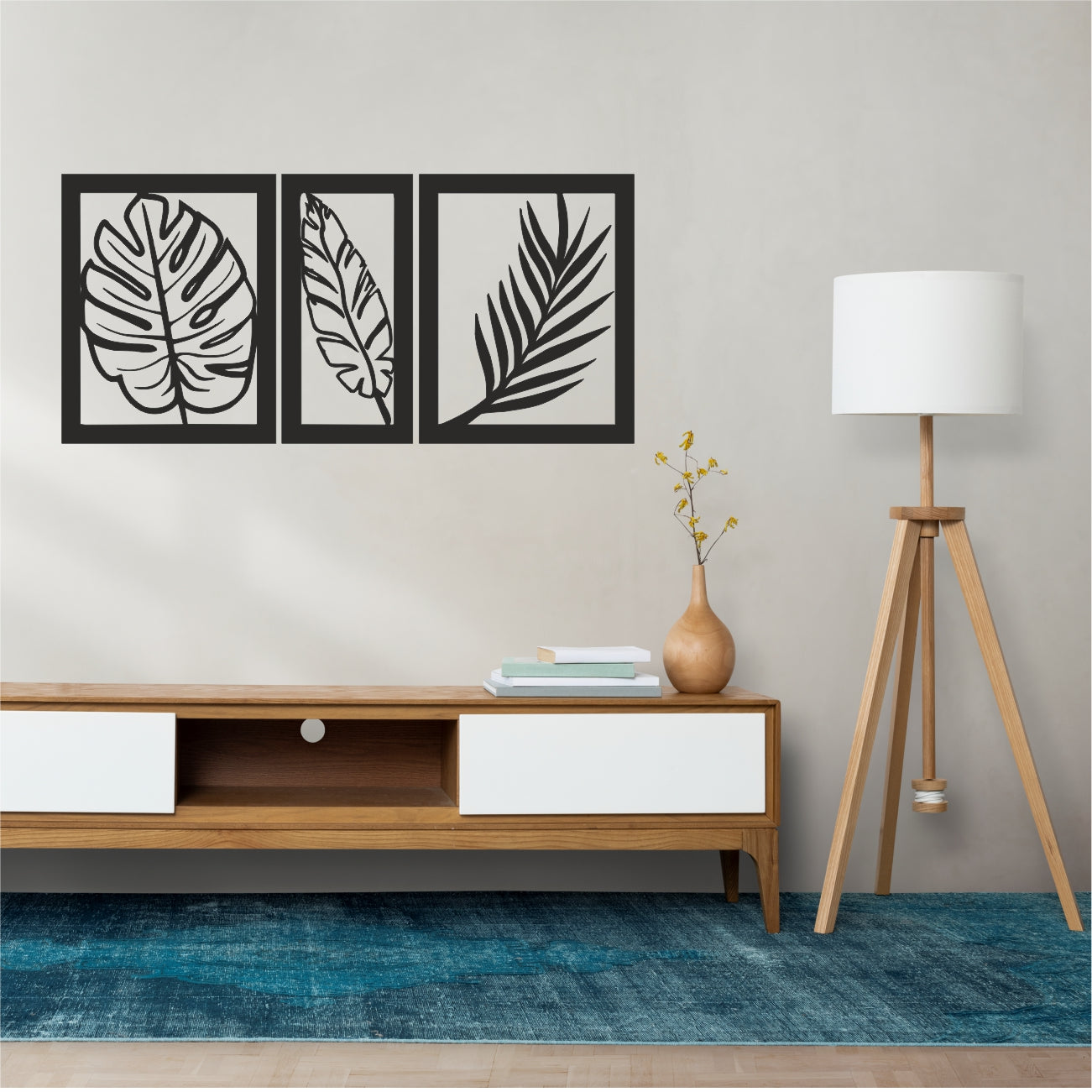 Pack Of 3 Black Engineered Wood Rectangular Themed Wall Hangings