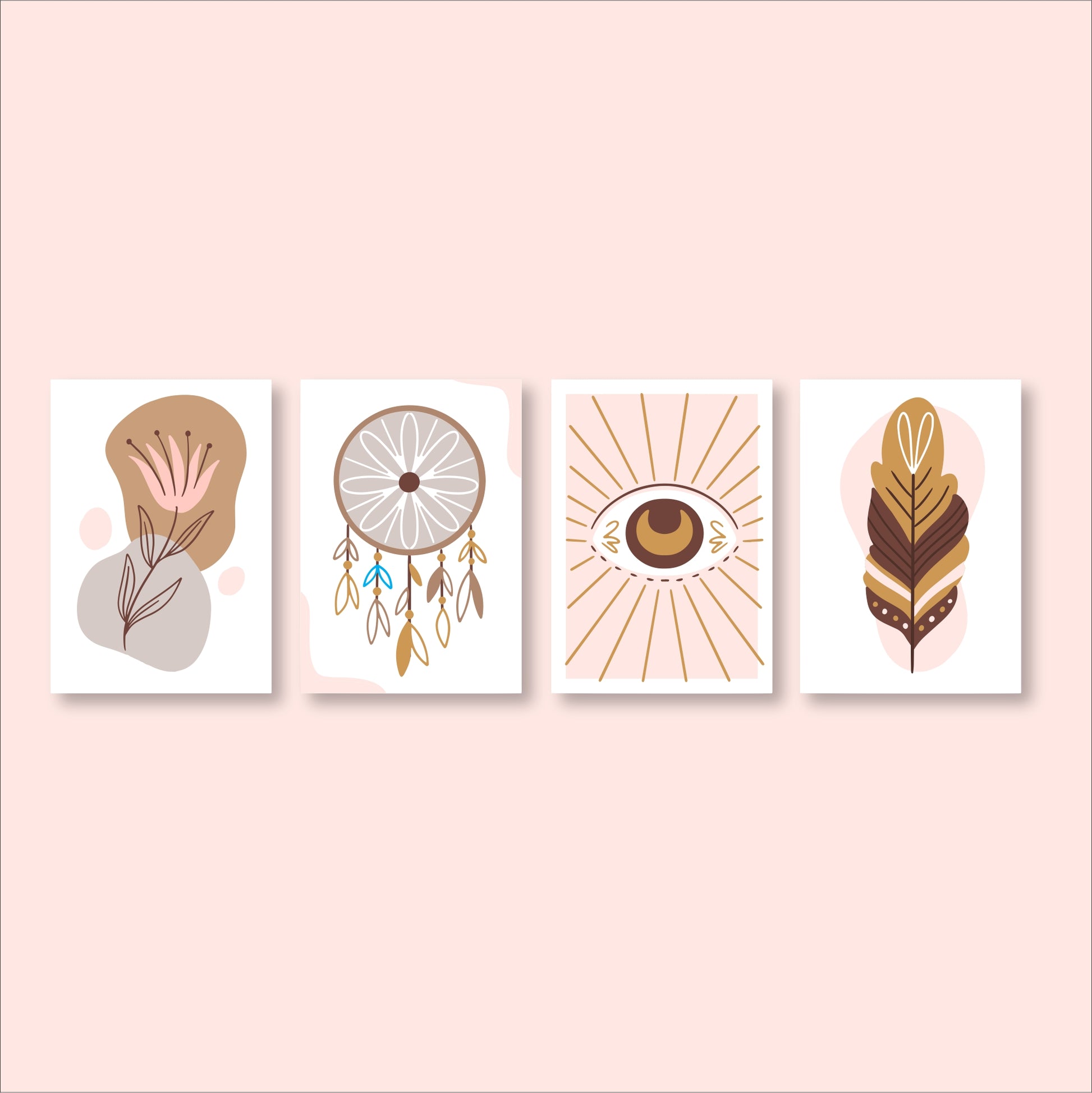 Pack Of 4 Multicolor Dream Catcher Boho Printed Wall Decor For Any Space
