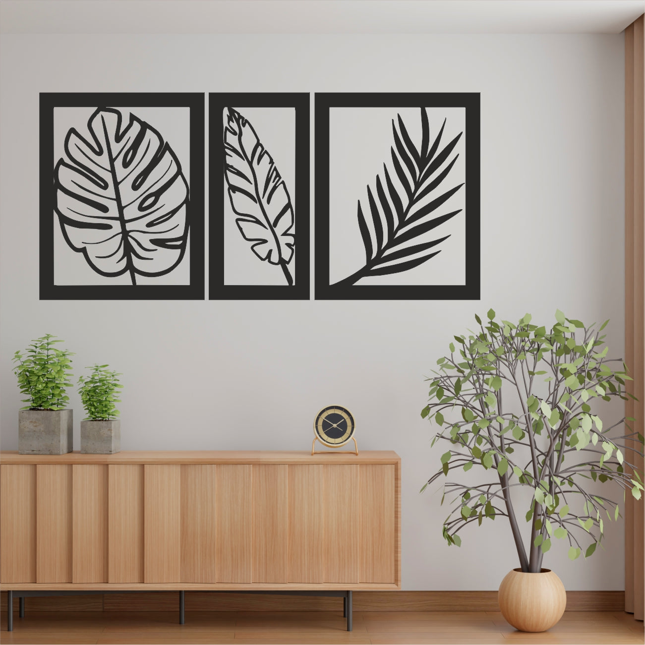 Pack Of 3 Black Engineered Wood Rectangular Themed Wall Hangings