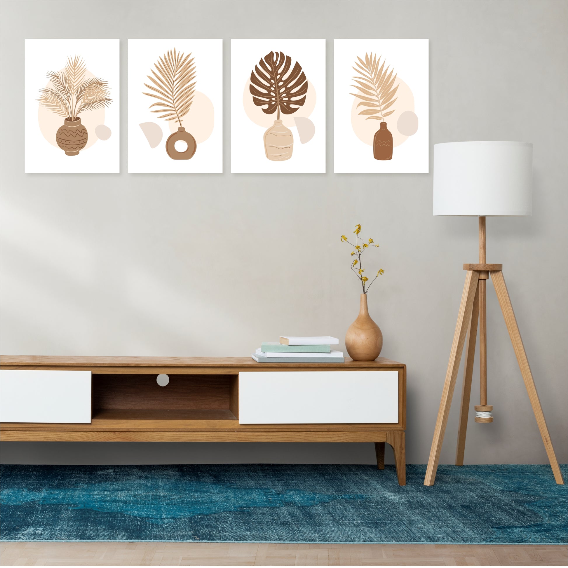 Pack Of 4 Multicolor Moon And Pot Printed Wall Decor For Any Space