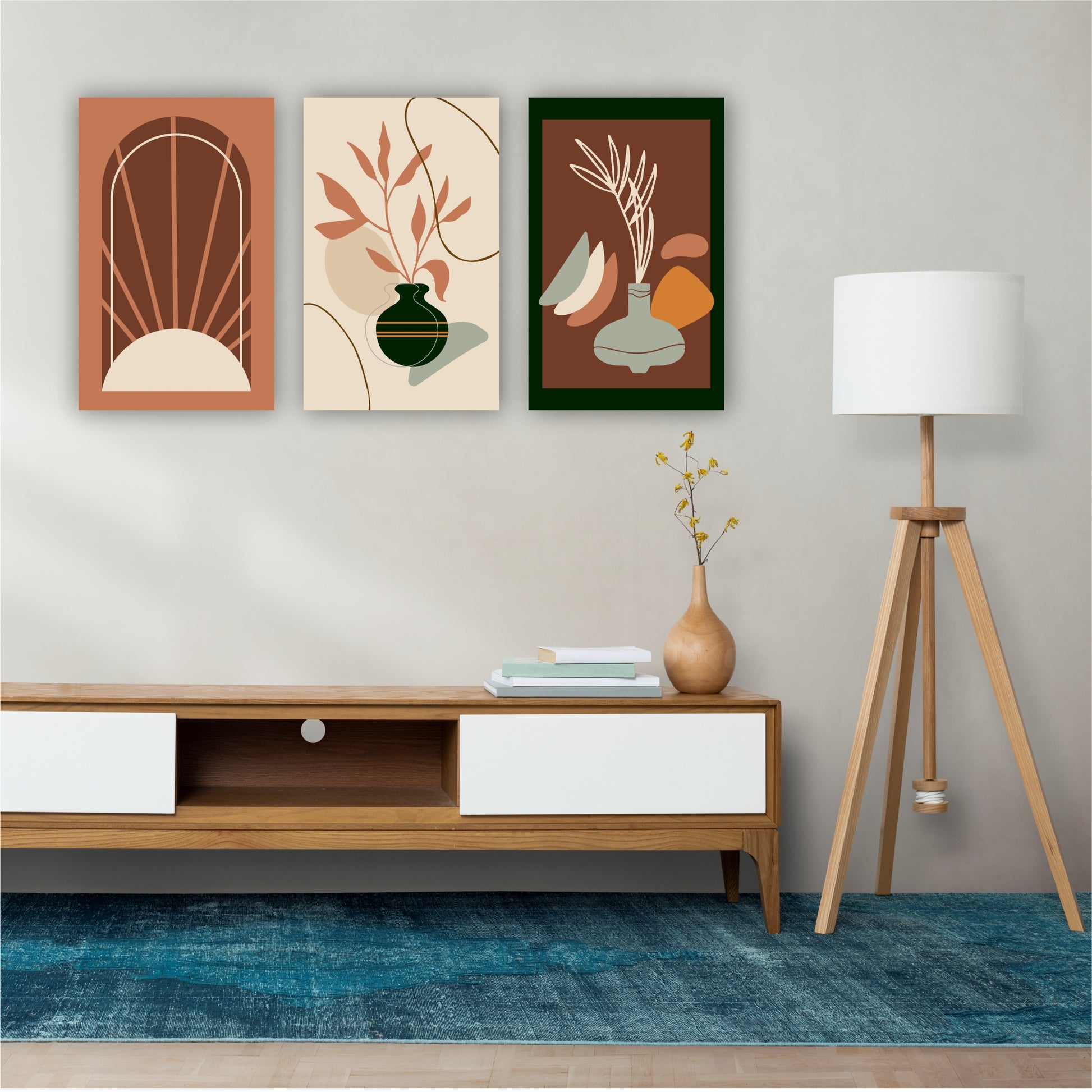 Pack Of 3 Multicolor Flat Design Boho Printed Wall Decor For Any Space