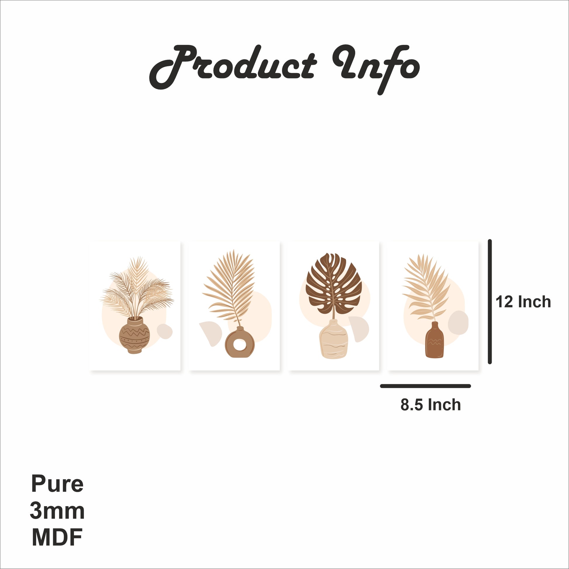 Pack Of 4 Multicolor Moon And Pot Printed Wall Decor For Any Space