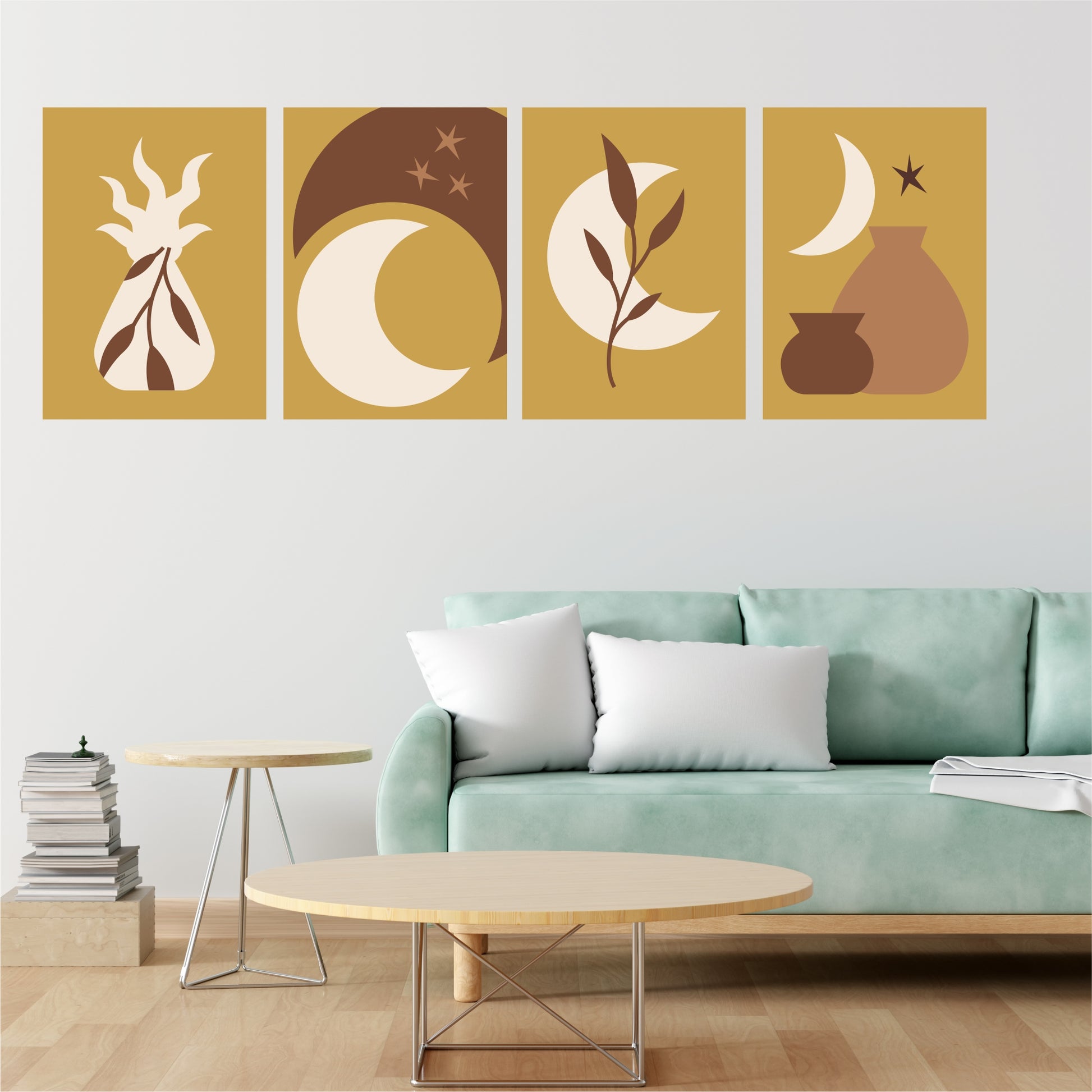 Pack Of 4 Multicolor Wood Fire Boho Printed Wall Decor For Any Space