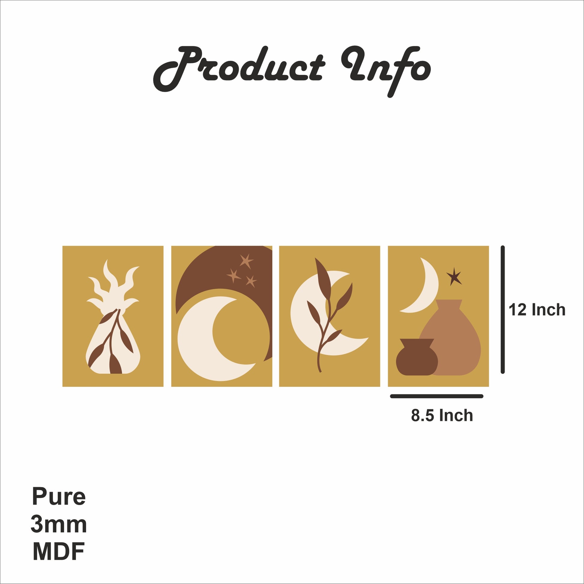 Pack Of 4 Multicolor Wood Fire Boho Printed Wall Decor For Any Space