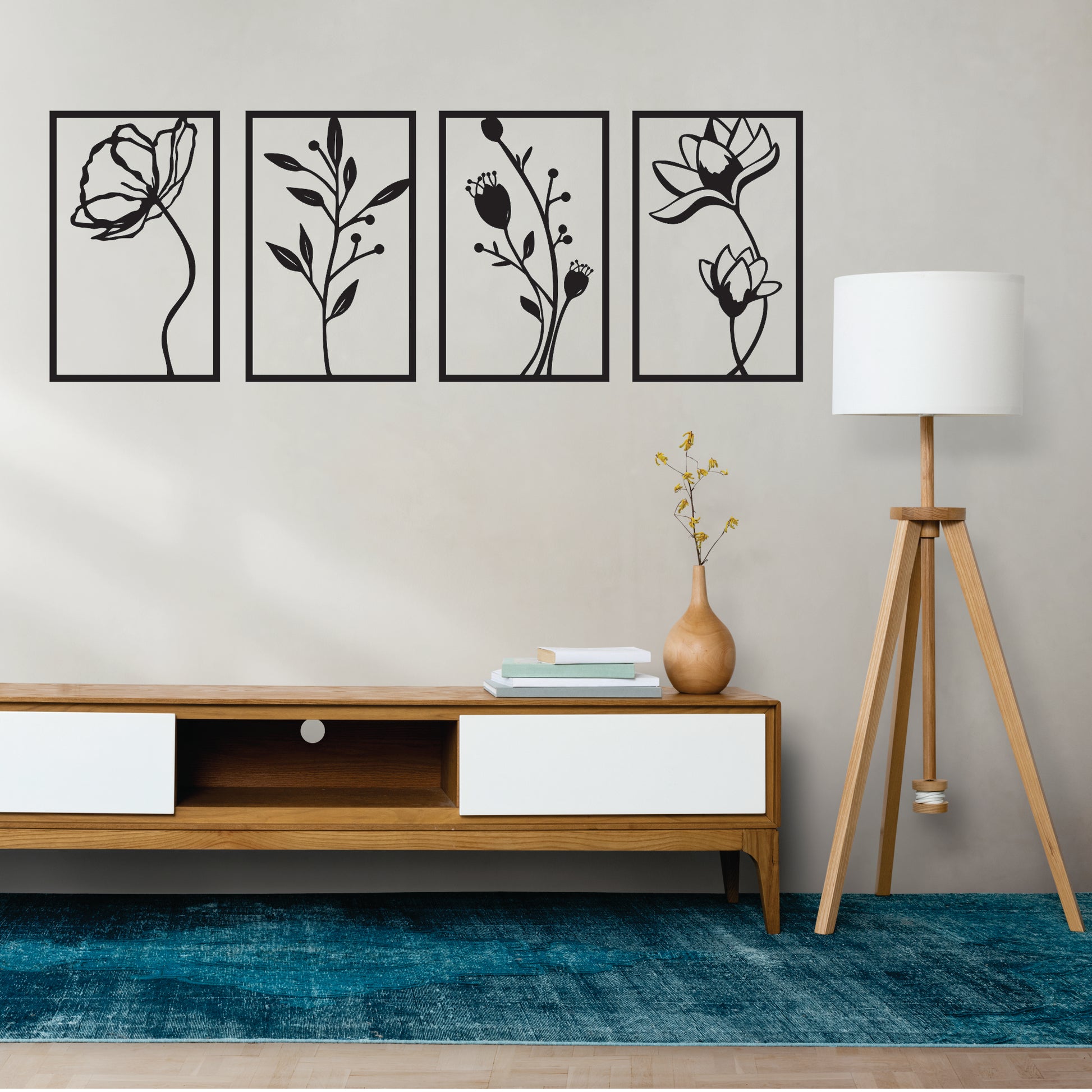 Black Engineered Wood Rectangular Themed Wall Hangings Pack Of 4