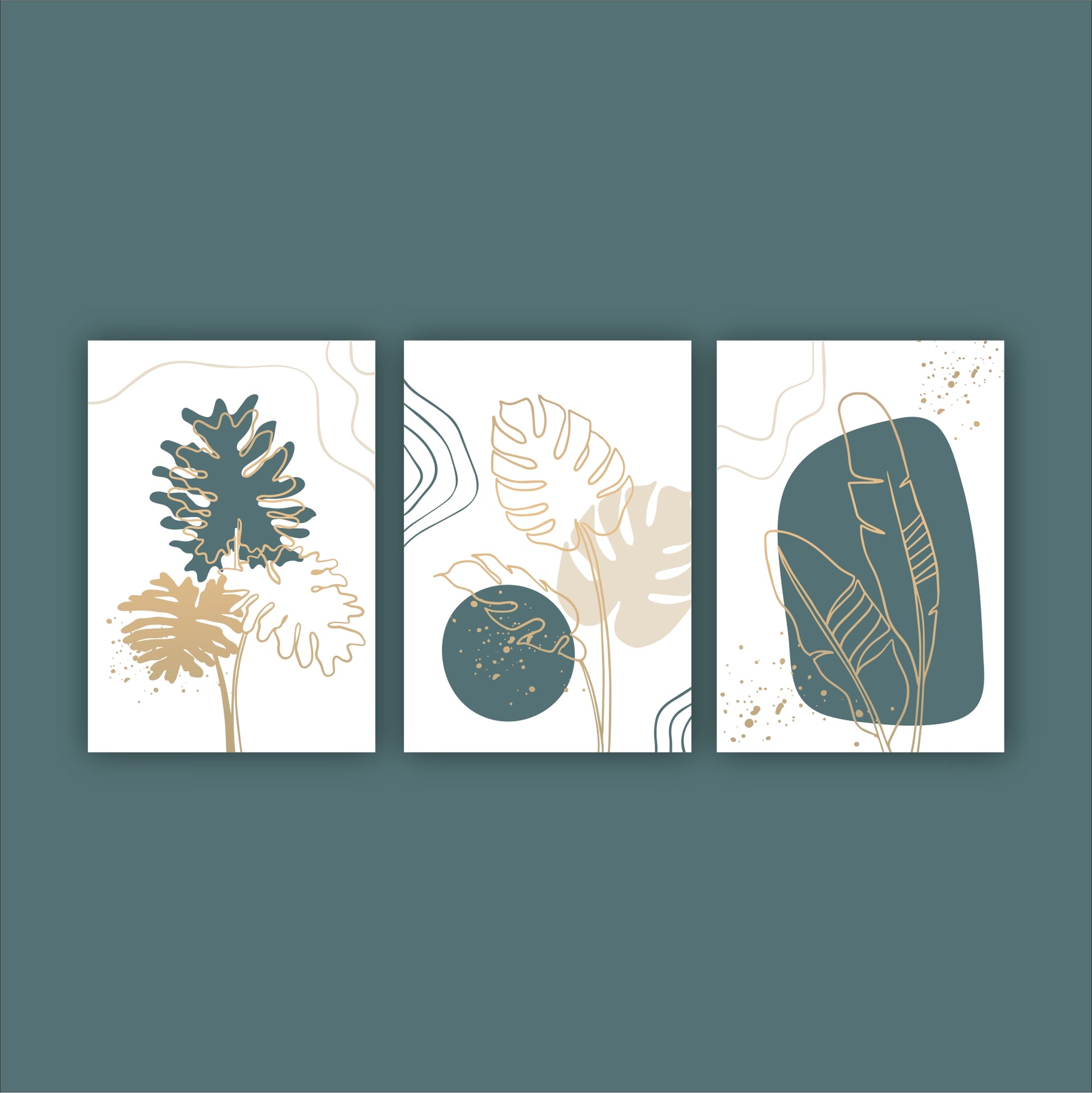 Pack Of 3 Golden Botanical Printed Wall Decor For Any Space