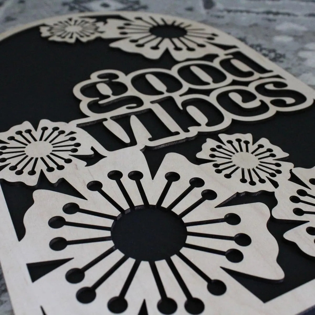 Black Engineered Wood Oval Positive Vibes Good Vibes Themed  Wall Hanging