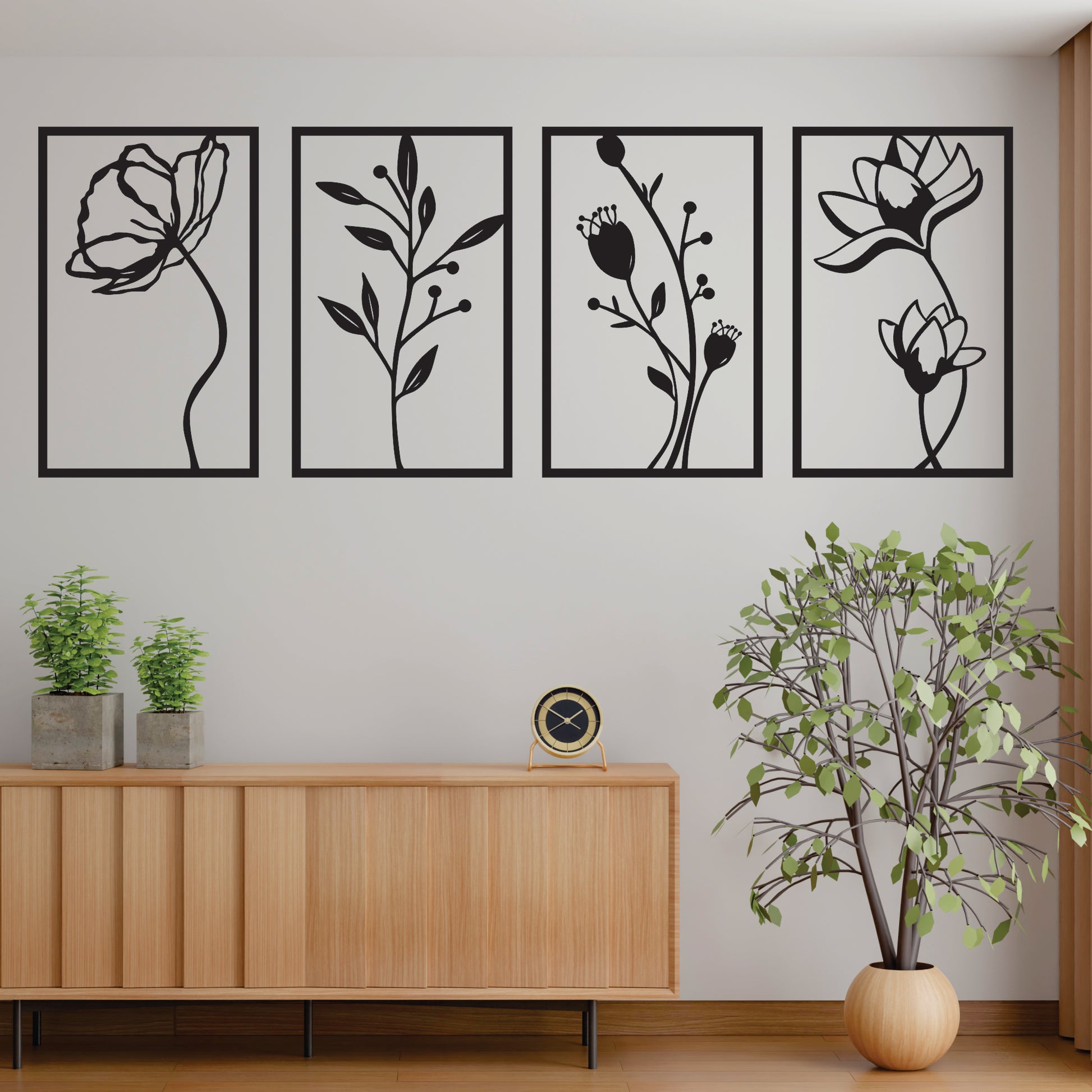 Black Engineered Wood Rectangular Themed Wall Hangings Pack Of 4