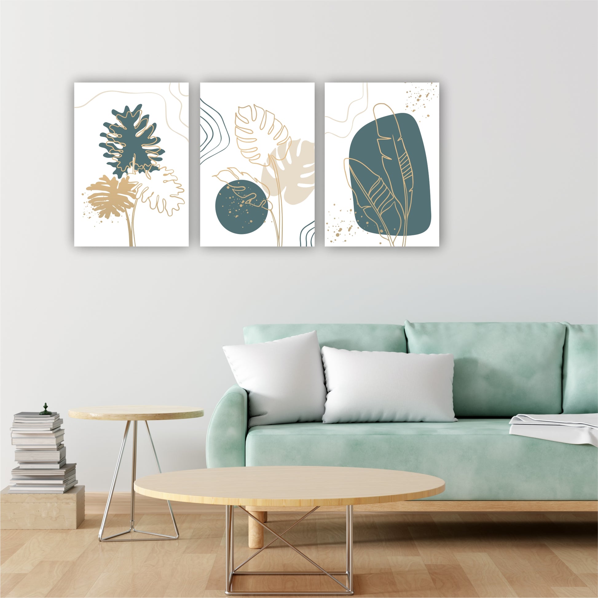 Pack Of 3 Golden Botanical Printed Wall Decor For Any Space