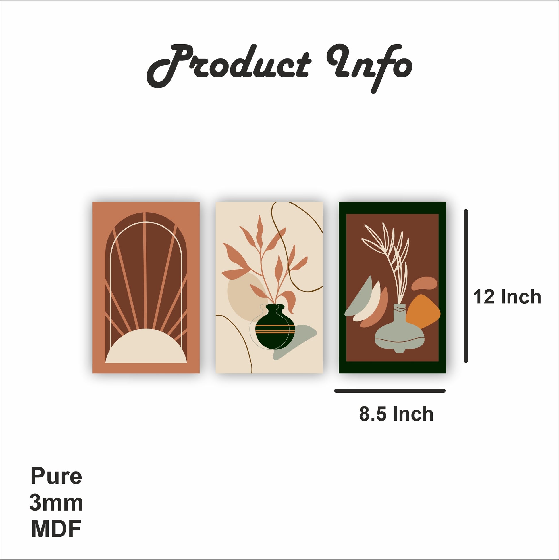 Pack Of 3 Multicolor Flat Design Boho Printed Wall Decor For Any Space