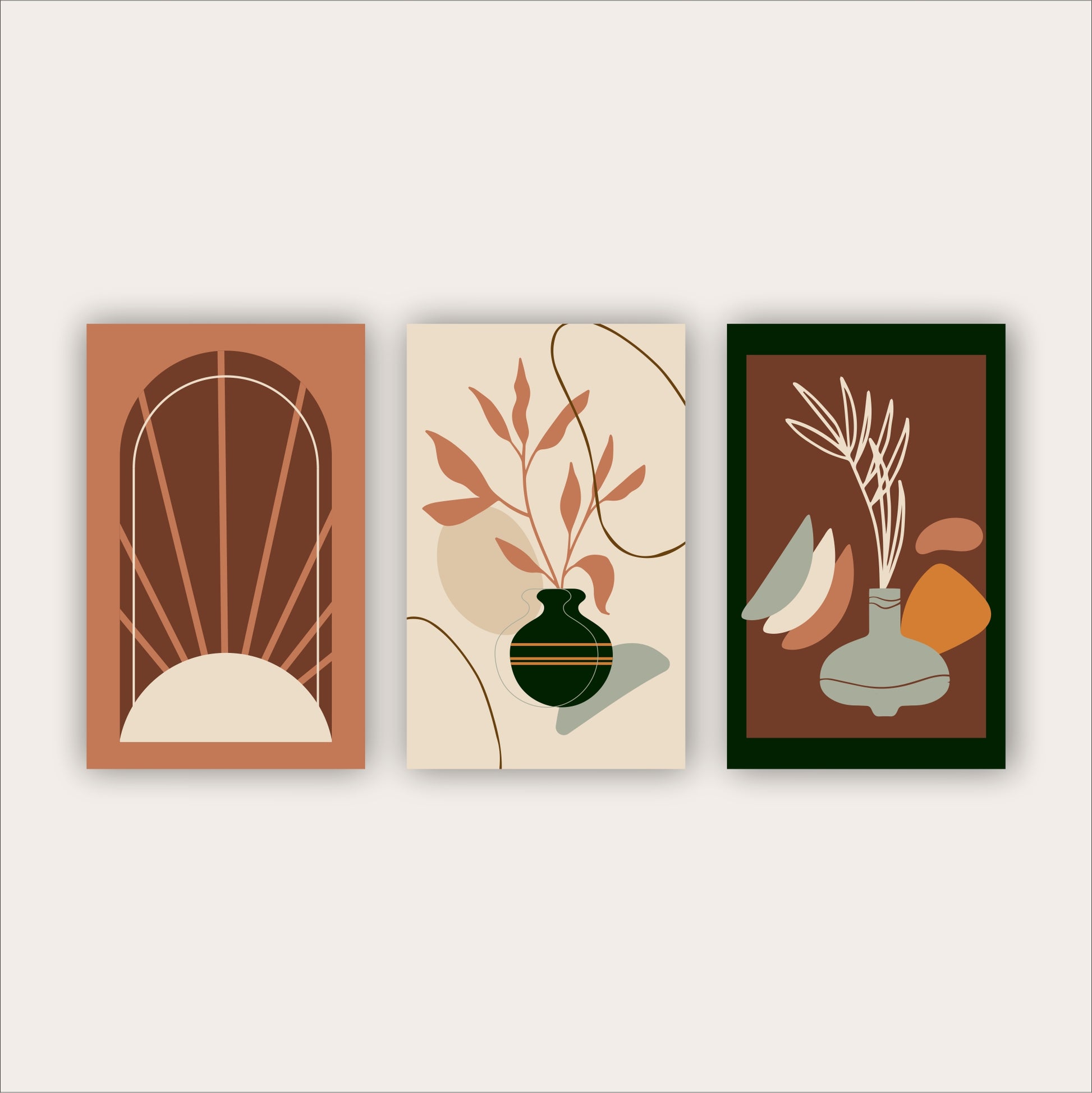 Pack Of 3 Multicolor Flat Design Boho Printed Wall Decor For Any Space