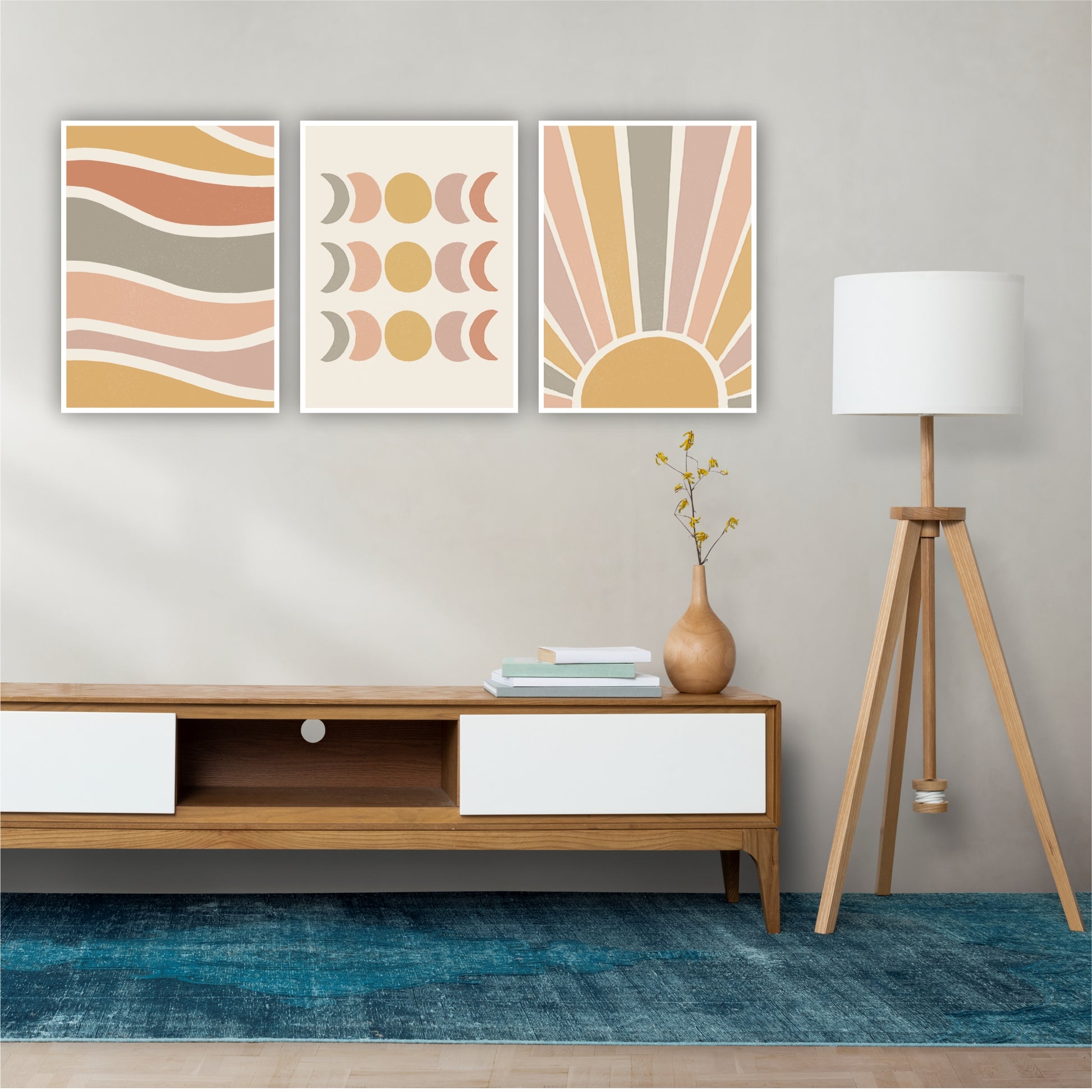Pack Of 3 Multicolor Hand Drawn Boho Printed Wall Decor For Any Space