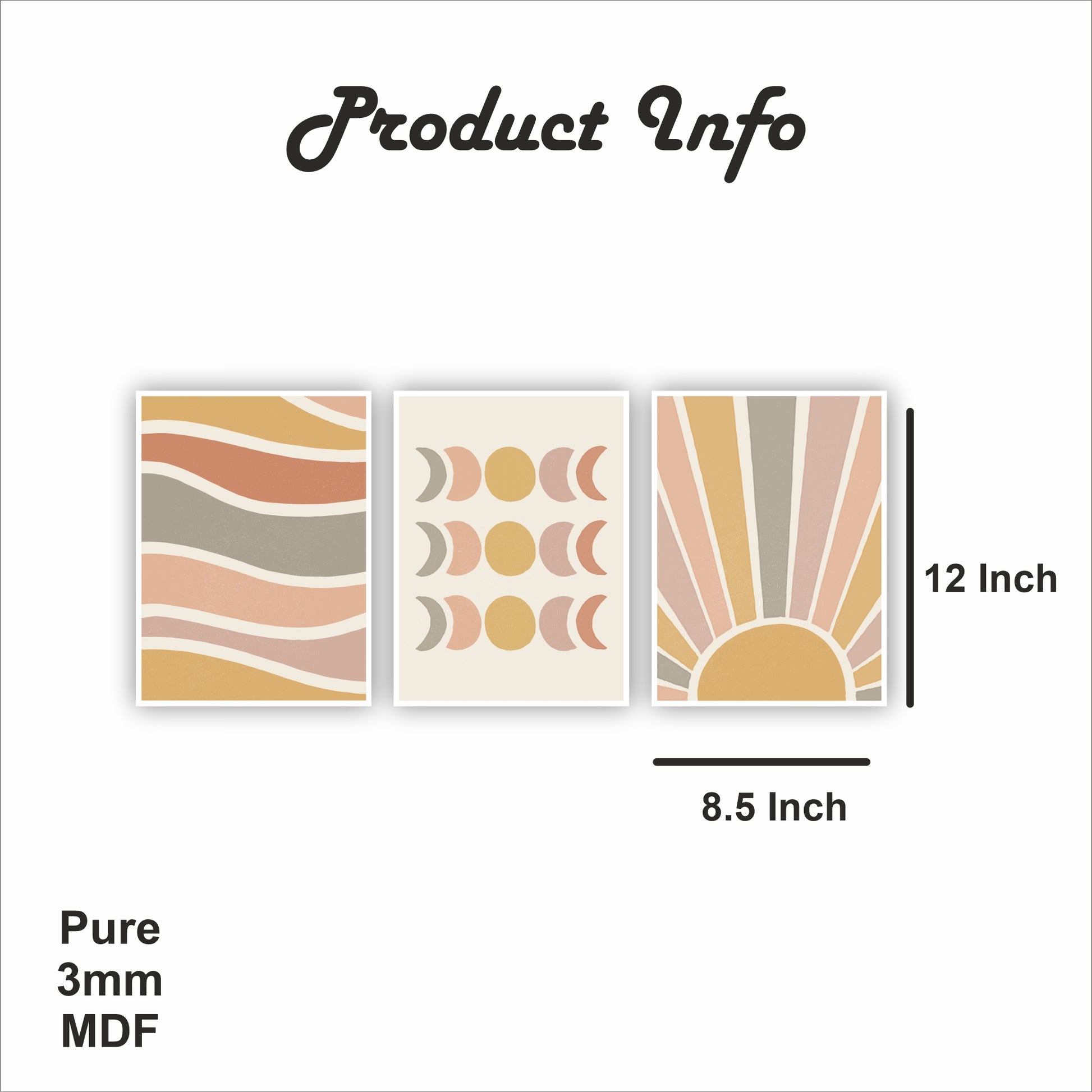 Pack Of 3 Multicolor Hand Drawn Boho Printed Wall Decor For Any Space