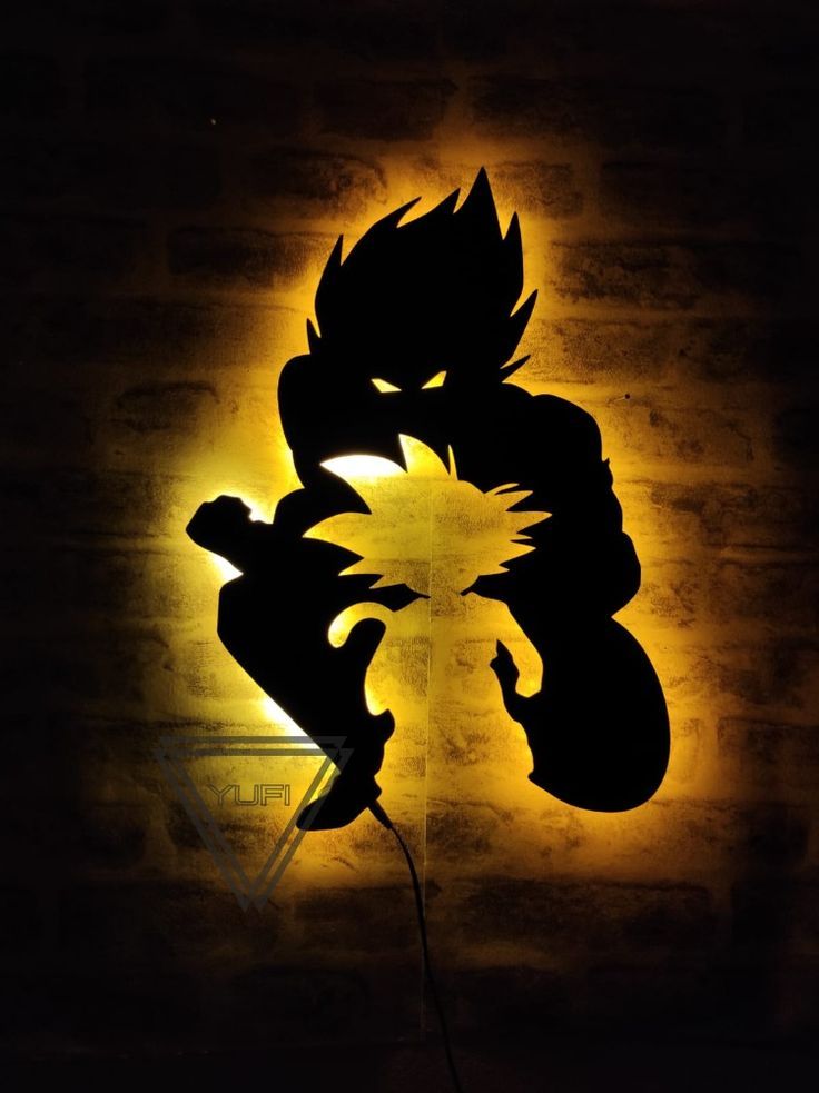 Goku Backlit Engineered Wood  Yellow Anime Themed Free Anime Wall Hanging