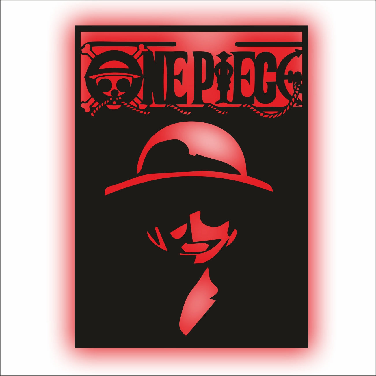 One Piece Backlit  Engineered Wood Red Free Anime Wall Art