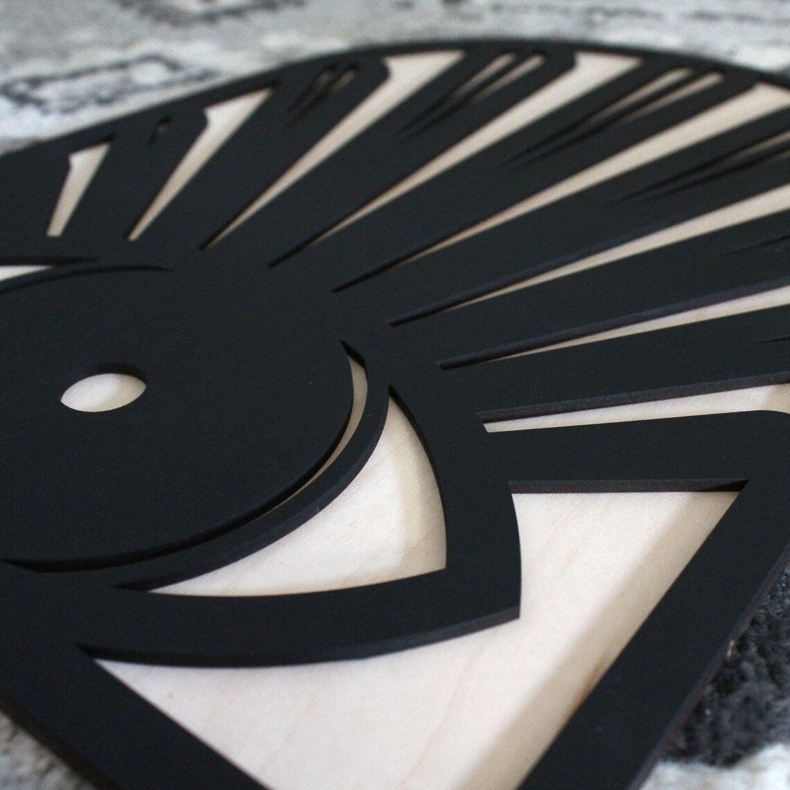 Black Mahogany Wood Rectangular Nature Themed Eye Petal Arch Sign