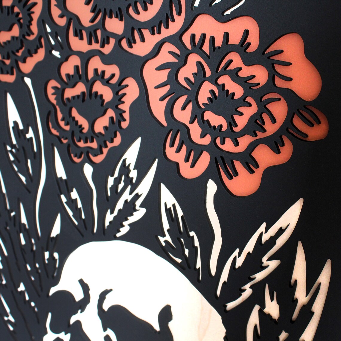 Black Rectangular Flowers Themed Wall Decor