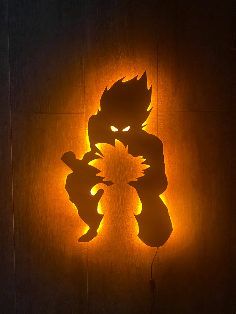 Goku Backlit Engineered Wood Yellow Anime Themed Free Anime Wall Hanging