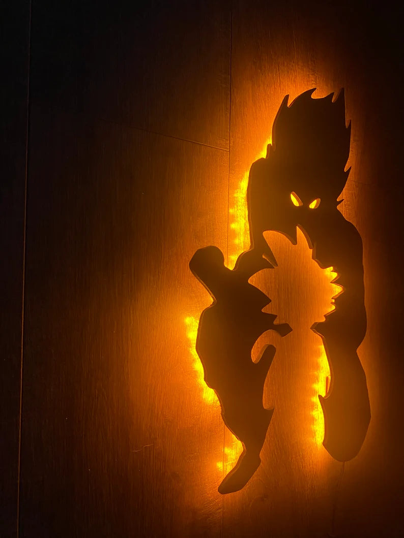 Goku Backlit Engineered Wood  Yellow Anime Themed Free Anime Wall Hanging