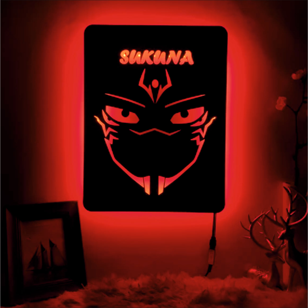 Sukuna Engineered Wood Red Anime Themed Free Anime Wall Sculpture