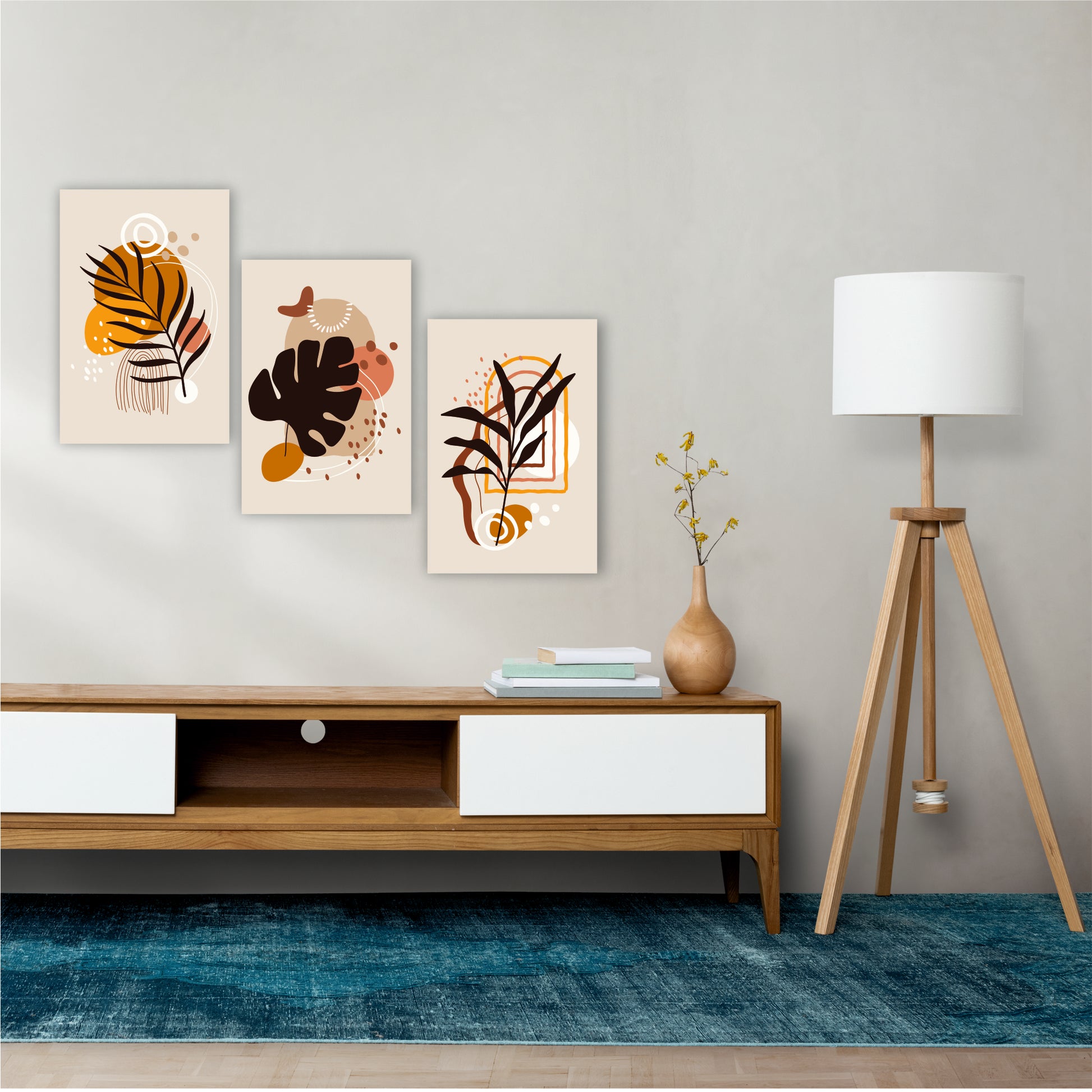 Pack Of 3 Multicolor Mahogany Wood Rectangular Nature Themed Boho Wall Decor