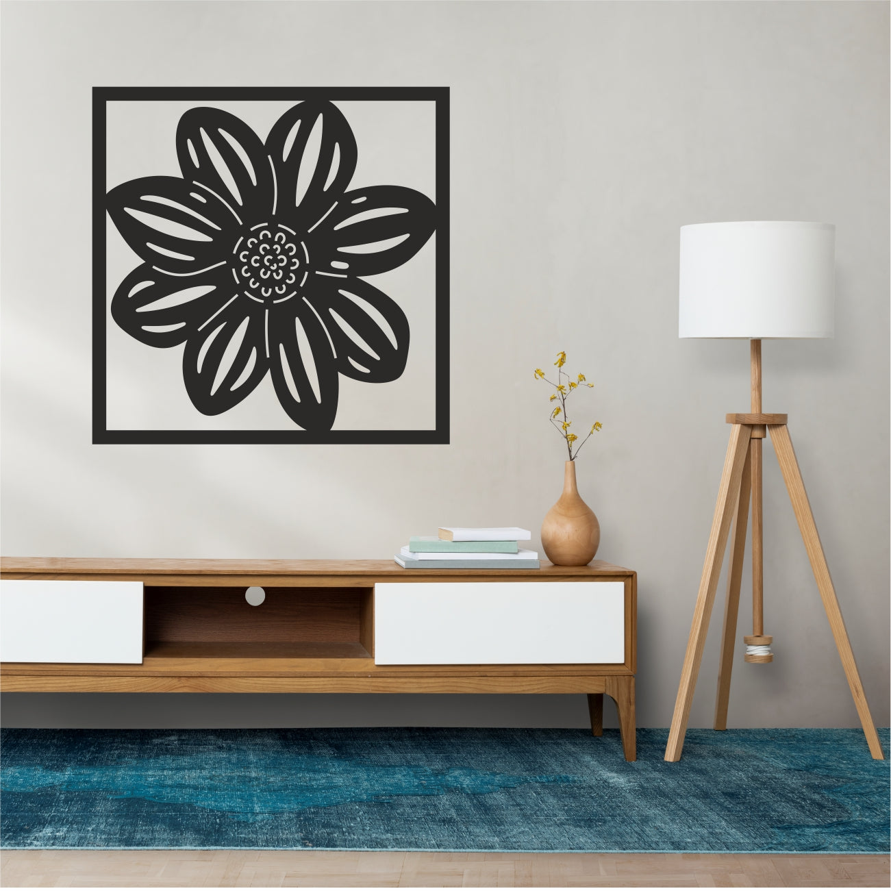 Black Rectangular Floral Themed Decorative Wall Hangings