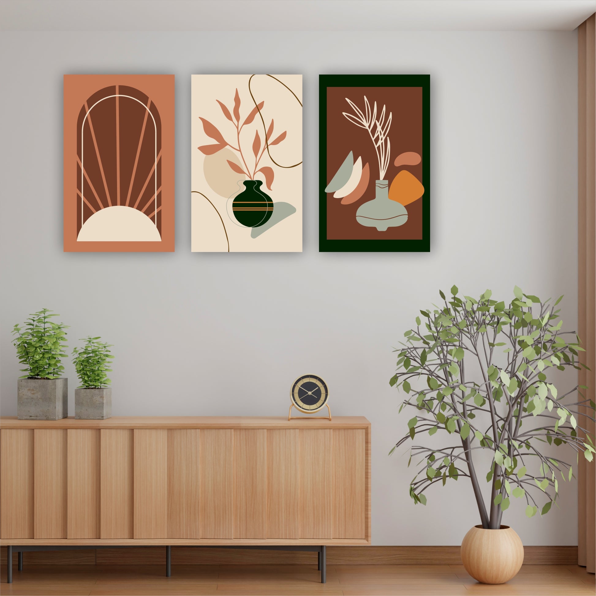 Pack Of 3 Multicolor Flat Design Boho Printed Wall Decor For Any Space