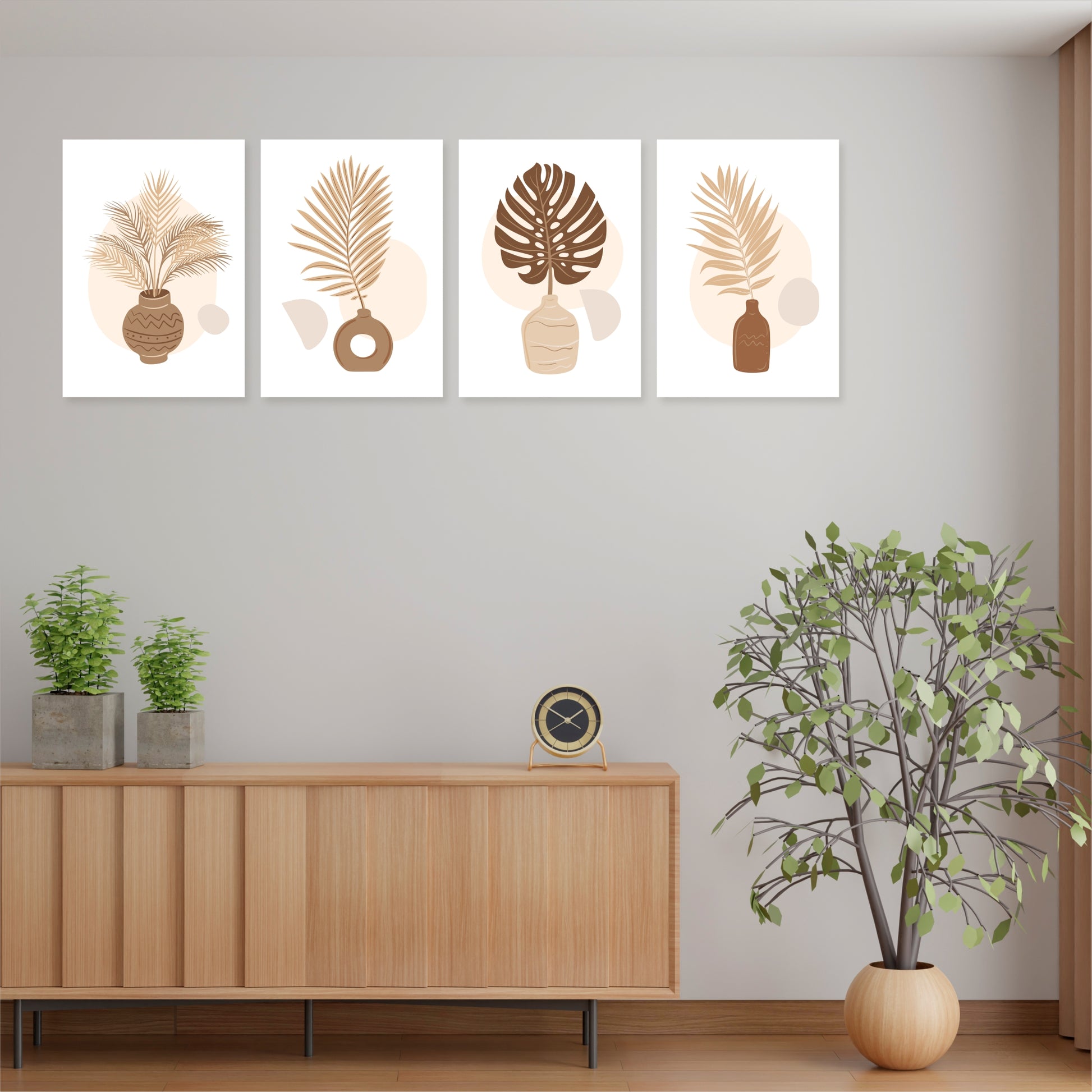 Pack Of 4 Multicolor Moon And Pot Printed Wall Decor For Any Space