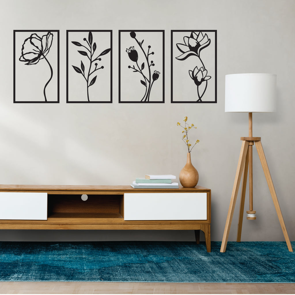 Black Engineered Wood Rectangular Themed Wall Hangings Pack Of 4
