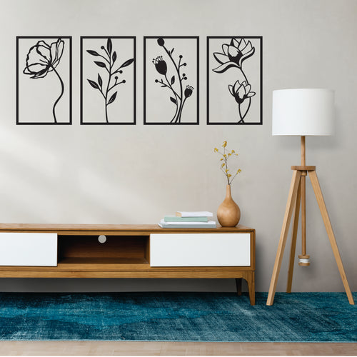 Black Engineered Wood Rectangular Themed Wall Hangings Pack Of 4