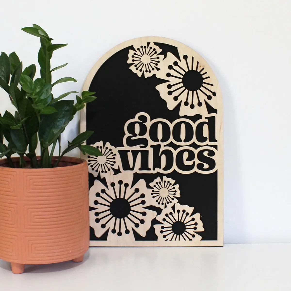 Black Engineered Wood Oval Positive Vibes Good Vibes Themed  Wall Hanging