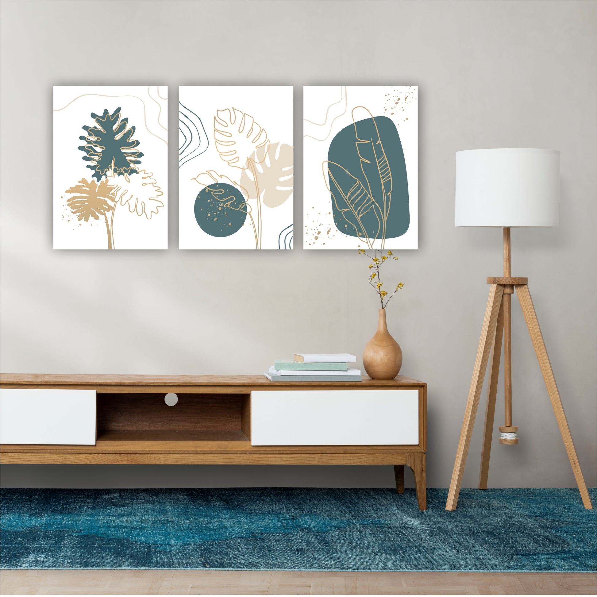 Pack Of 3 Golden Botanical Printed Wall Decor For Any Space