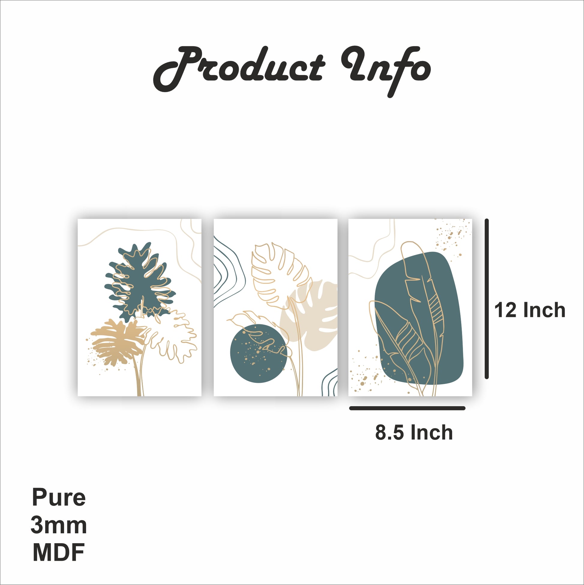 Pack Of 3 Golden Botanical Printed Wall Decor For Any Space