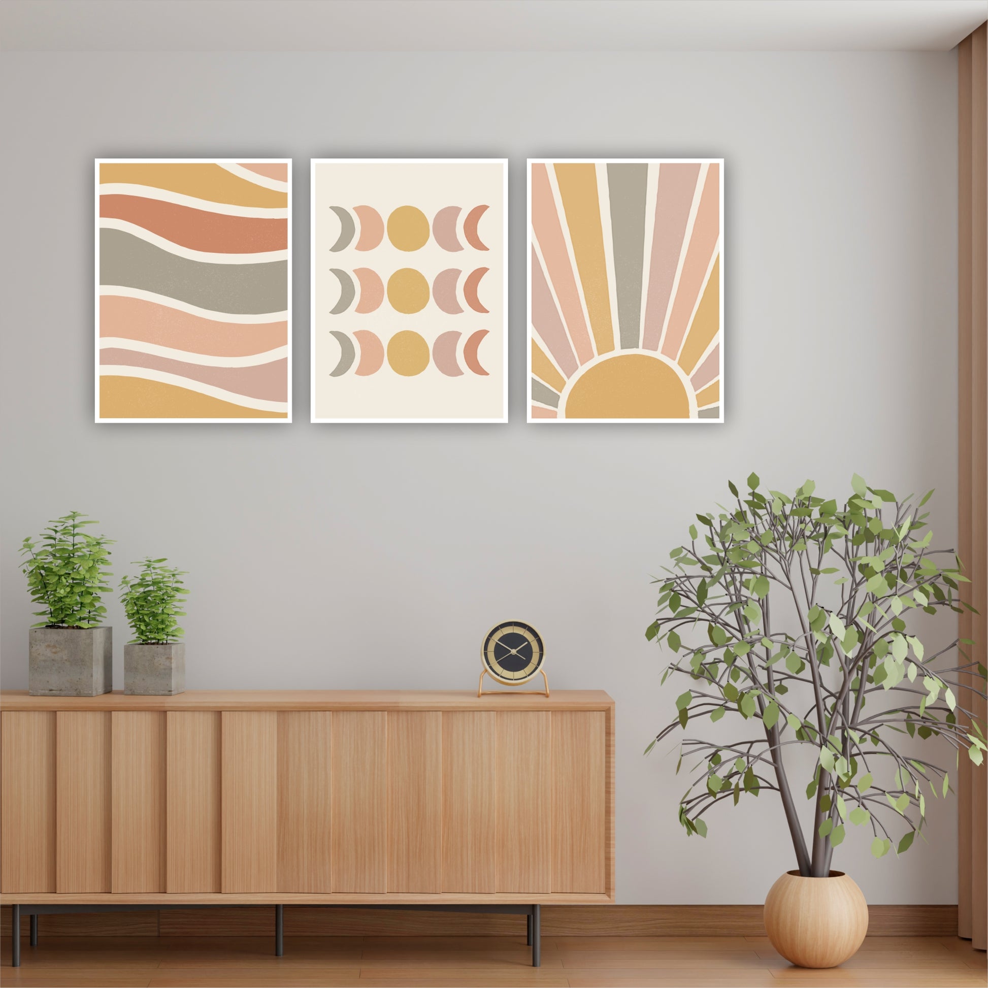 Pack Of 3 Multicolor Hand Drawn Boho Printed Wall Decor For Any Space