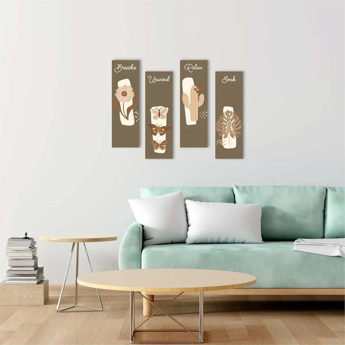 Pack Of 4 Multicolor Mahogany Wood Rectangular Nature Themed Boho Wall Decor
