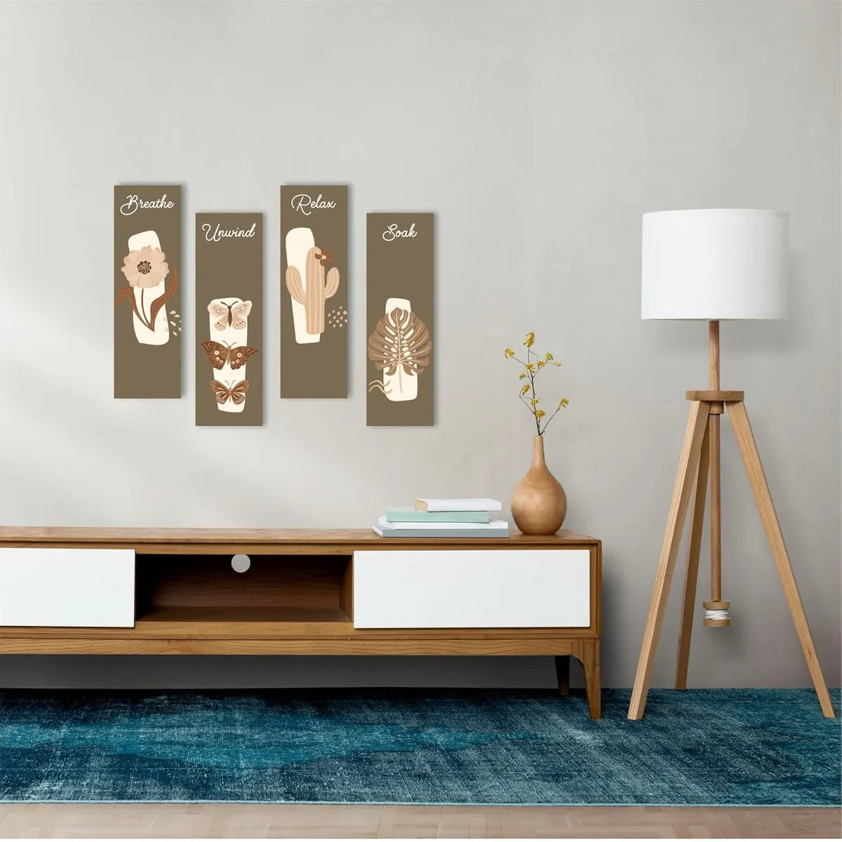 Pack Of 4 Multicolor Mahogany Wood Rectangular Nature Themed Boho Wall Decor
