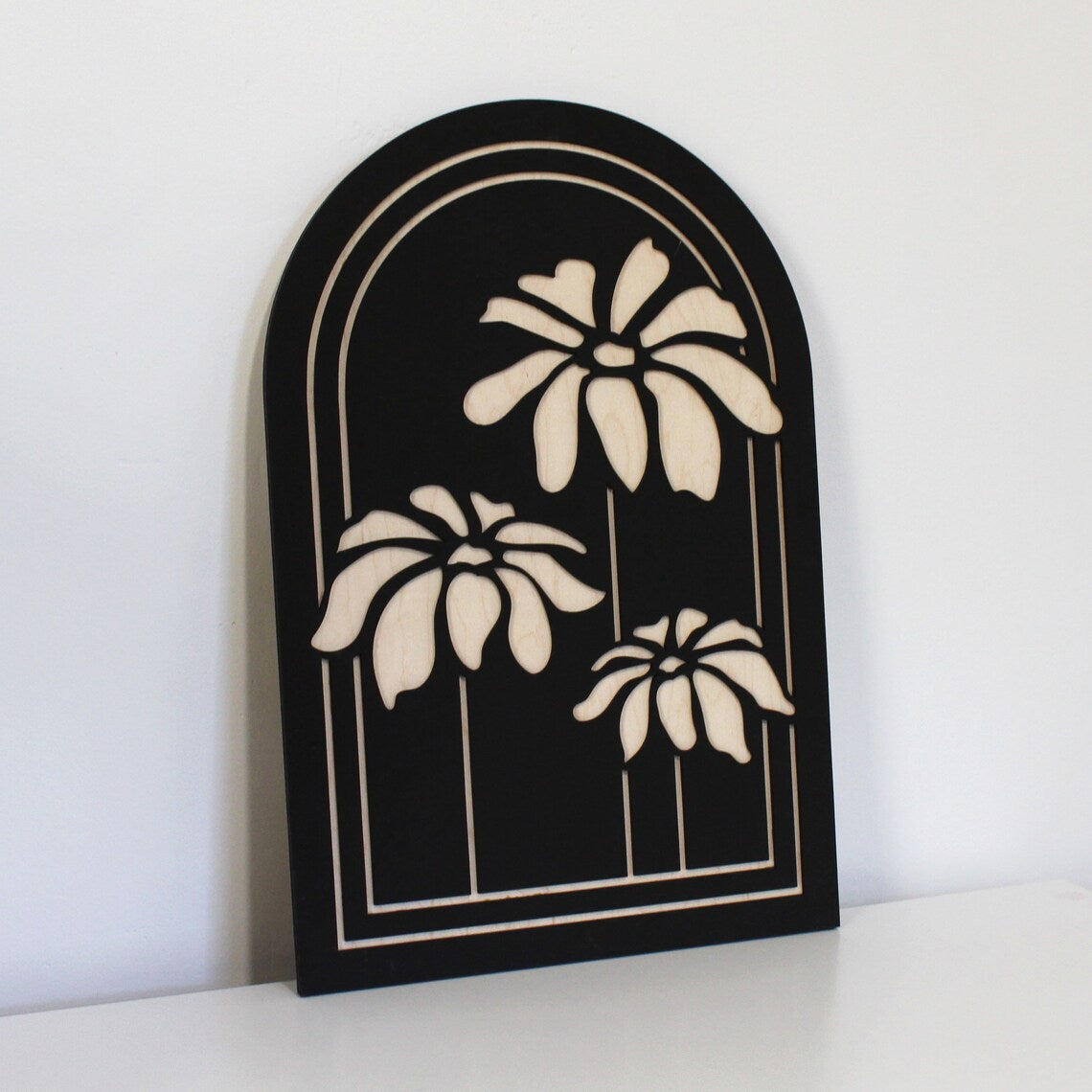 Black Wood Oval Flowers Floral Painting Wall Hanging
