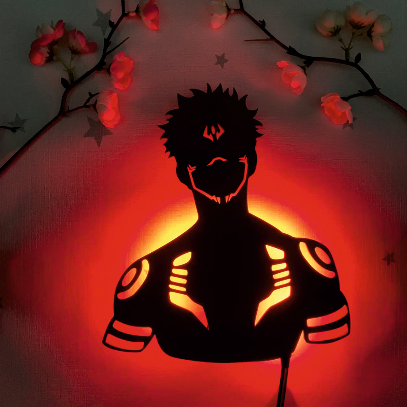 Sukuna Backlit Engineered Wood Red Anime Wall Sculpture