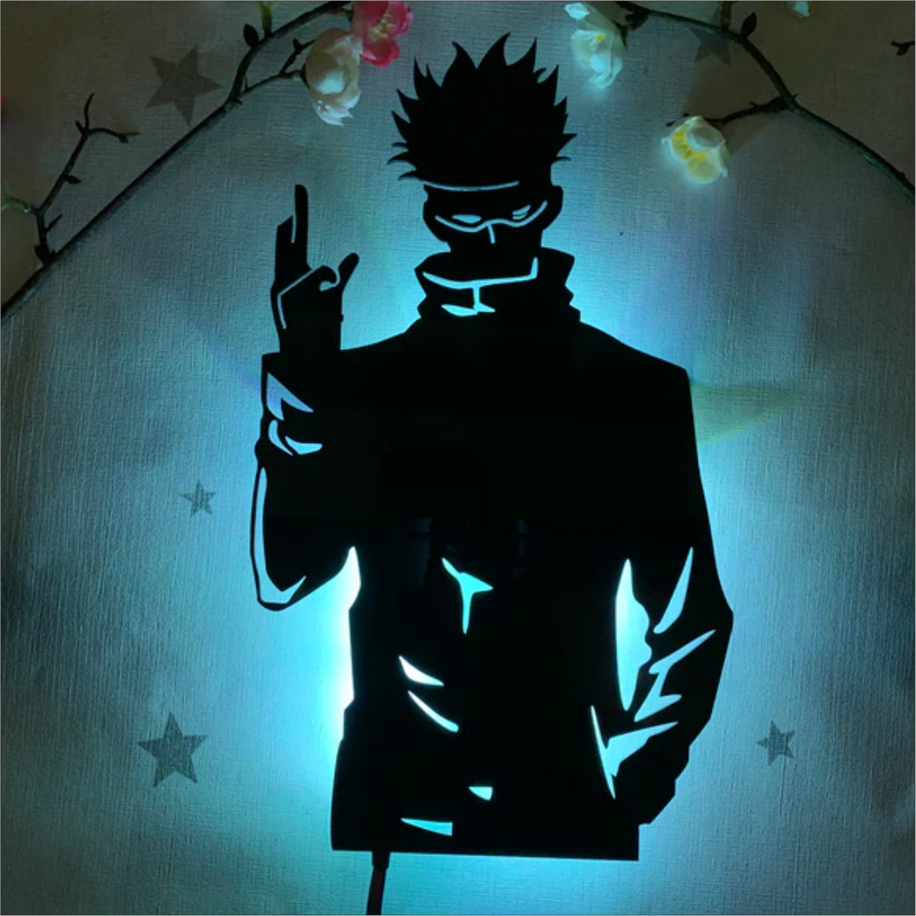 Gojo Backlit Engineered Wood Blue Anime Wall Hanging